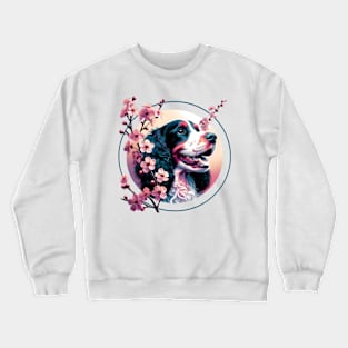 Joyful Irish Water Spaniel Amidst Spring Cherry Blossoms Crewneck Sweatshirt